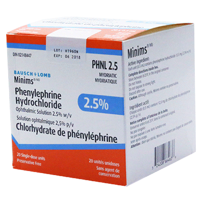 Minims - Phenylephrine Hydrochloride 2.5% - Box of 20 – Medical Professionals Only/No Residential Addresses